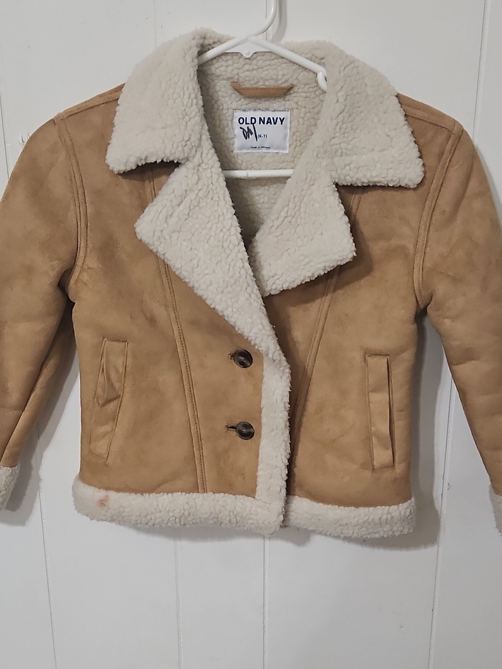 Old Navy Tan Faux-Suede Jacket with Cream Sherpa Trim